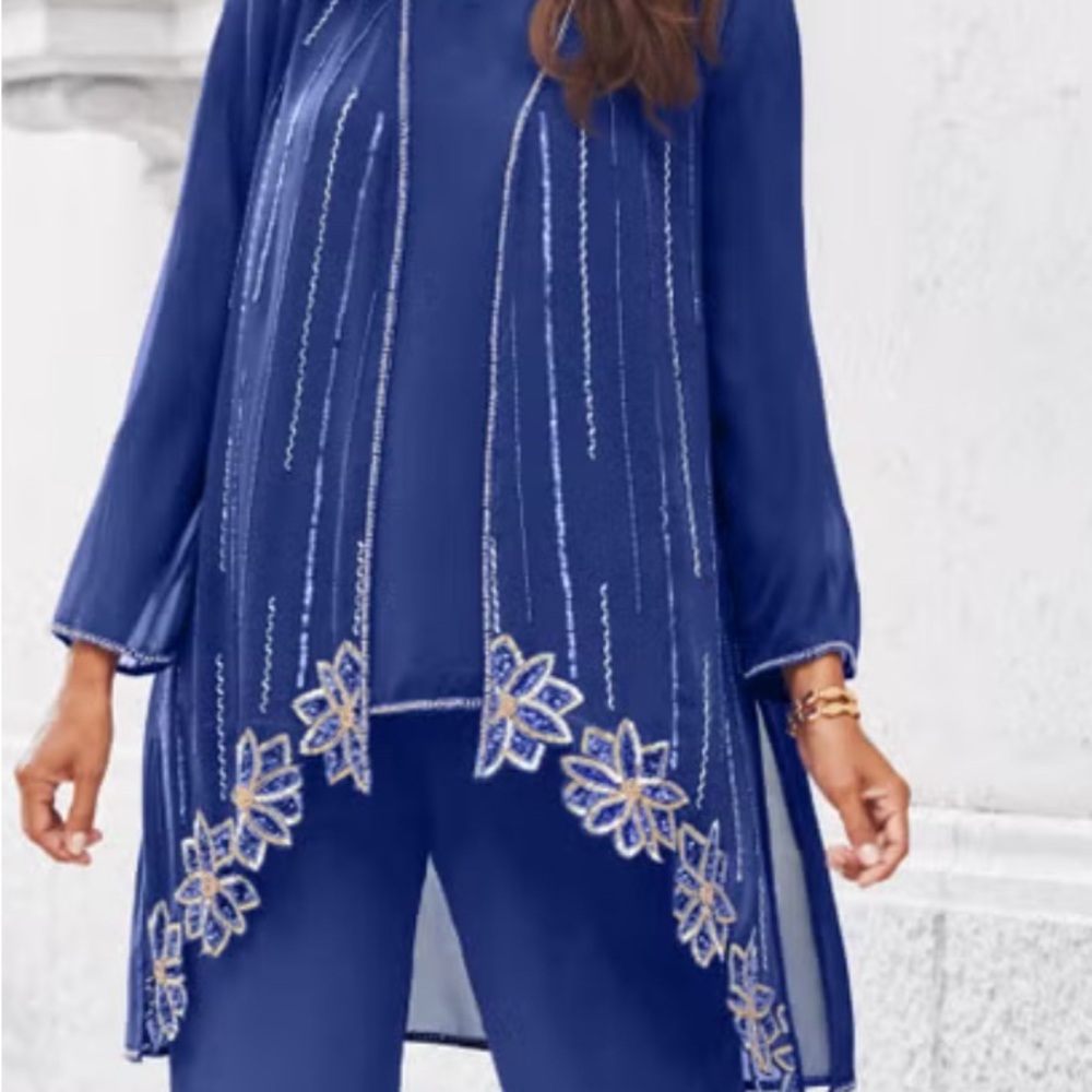 Roaman’s Elegant Blue Beaded Three-Piece Set